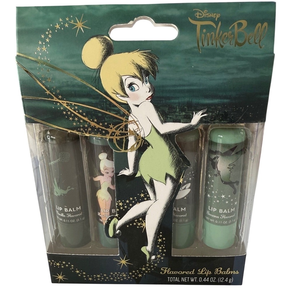 Disney Tinker Bell Flavored Lip Balm Set 4 Pack Fairycore‎ Vanity Y2K NIB